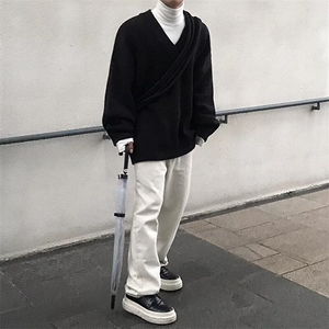 新款港风加厚内搭慵懒风纯色大V领针织衫上衣毛衣外套V29-P48网图图片