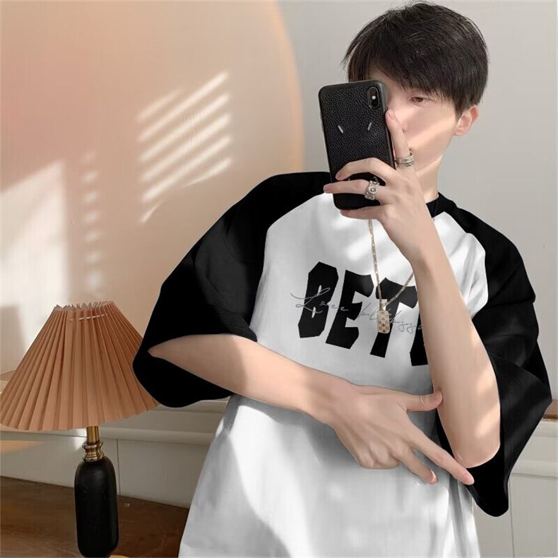 DC61-特P38美式复古拼色短袖T恤男女潮牌宽松百搭纯棉半袖上衣,男装T恤,星座603-2