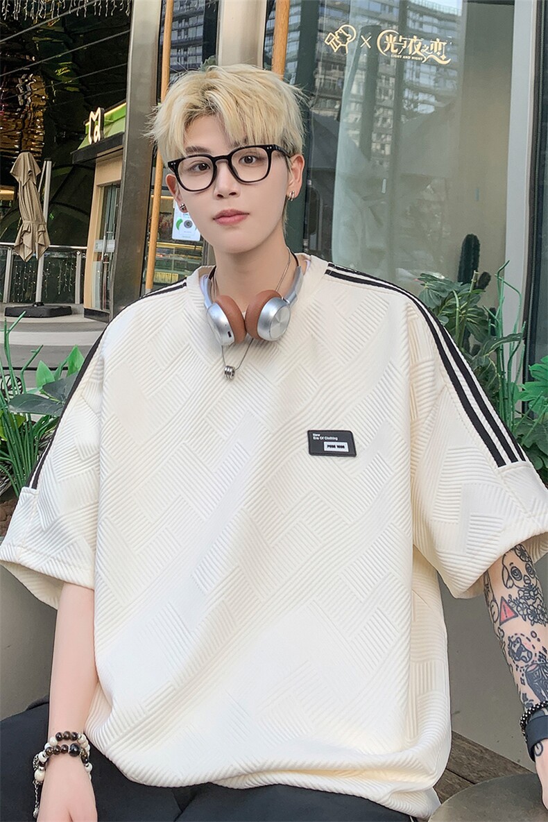 纹理提花短袖X5510-TP30控价48港风高品质T恤男宽松半袖上衣,男装T恤,电商A102-1