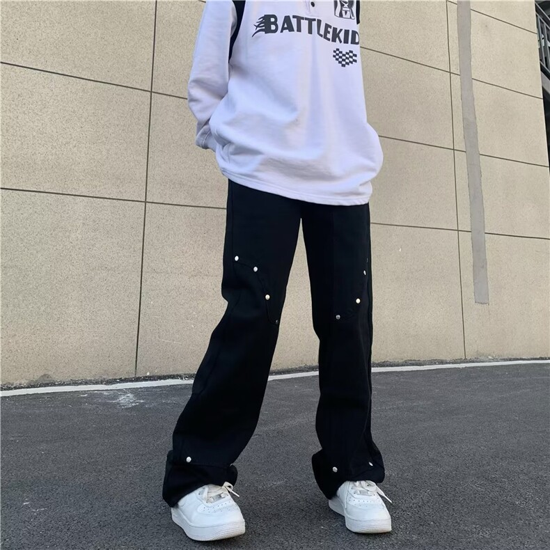 复古铆钉牛仔裤子男设计感小众直筒裤百搭显瘦宽松阔腿裤NA18P53,男装牛仔裤,星座1116-2