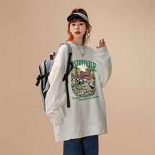 中性秋季新款港风设计感油画印花圆领套头卫衣外套W1011P30控48-，女装短外套，A247A