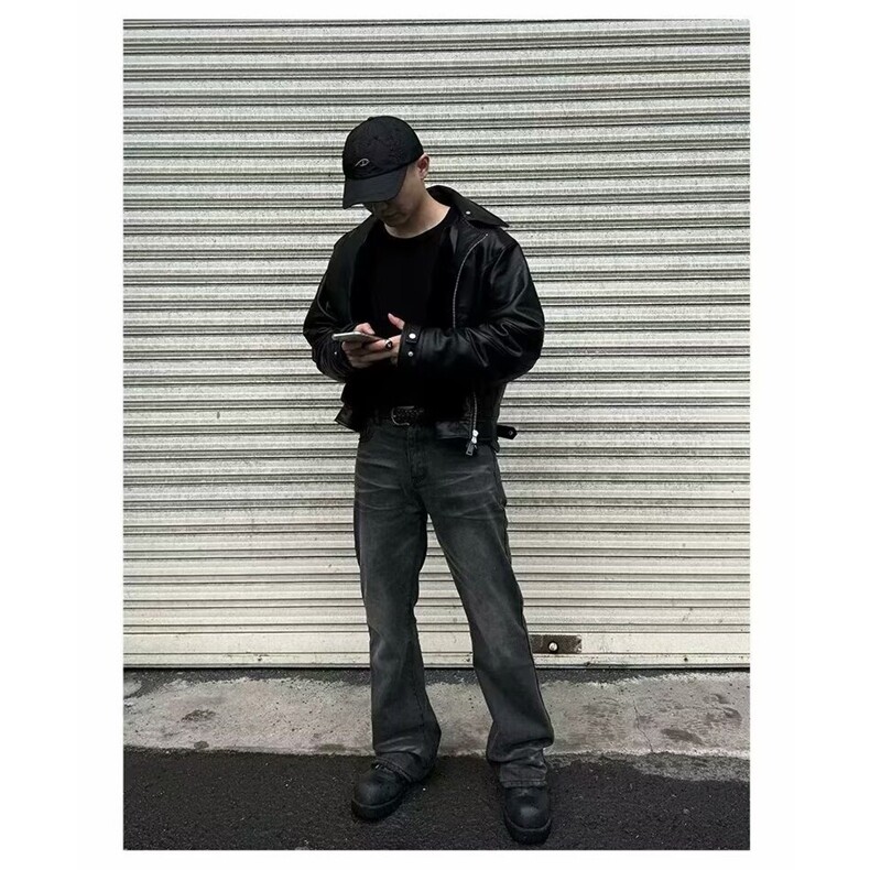 男士皮衣外套春秋季2025新款翻领潮牌痞帅派克服男款机车服皮夹克,男装皮衣,星座1210-1