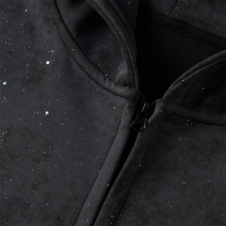 抖音得物高品质秋冬美式高街重磅水洗满天星扎染连帽卫衣外套W100,男装卫衣,电商A486