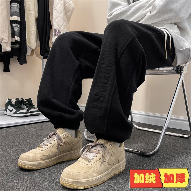 加绒加厚男卫裤毛呢双面奥利绒字母钢印束脚长裤h018P50,男装休闲裤,星座1013-1