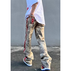 WE1595-P44街头迷彩牛仔裤男ins潮宽松直筒hiphop拉链开叉休闲，男装牛仔裤，电商B323A