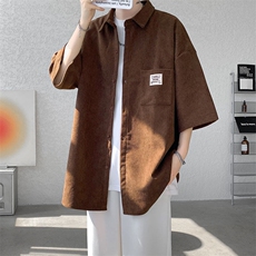 短袖衬衫男士夏季新款港风宽松大码灯芯绒衬衣CS005-P35，男装衬衫，星座214-3