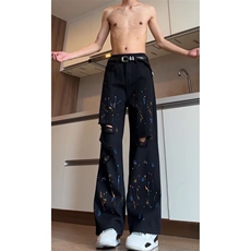 美式街头水洗做旧破洞牛仔裤男直筒宽松高街长裤513ACK1897P40，男装牛仔裤，星座513A