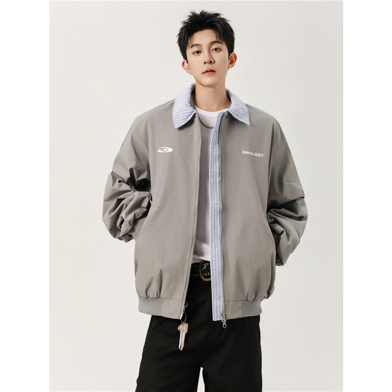 【A054JK333P85控158】美式复古假两件翻领棒球服夹克外套中性风图片