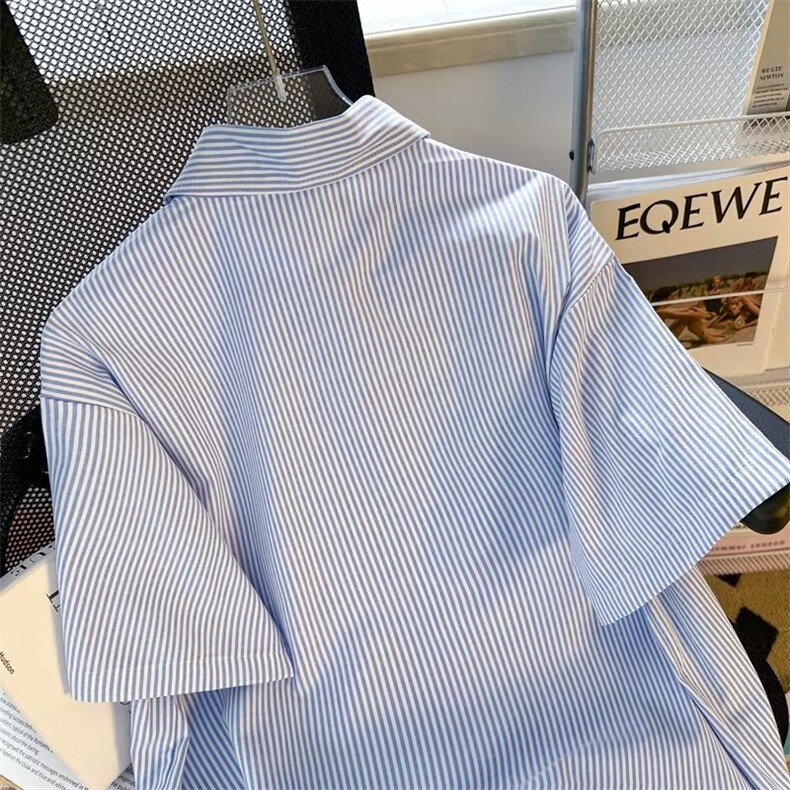wassuphappy条纹短袖衬衫男夏季薄款潮流青少年宽松衬衣休闲外套,男装T恤,星座1008-1