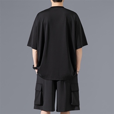 2025夏季新款旋律风车大码冰丝短袖T恤套装M-5XHQ25488-P65，男装T恤，电商A022