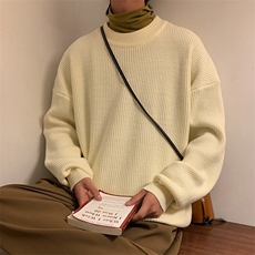 M869-特P50大码学生纯色针织衫港风百搭圆领毛衣男ins宽松线衣外，男装针织衫/毛衣，电商D310B