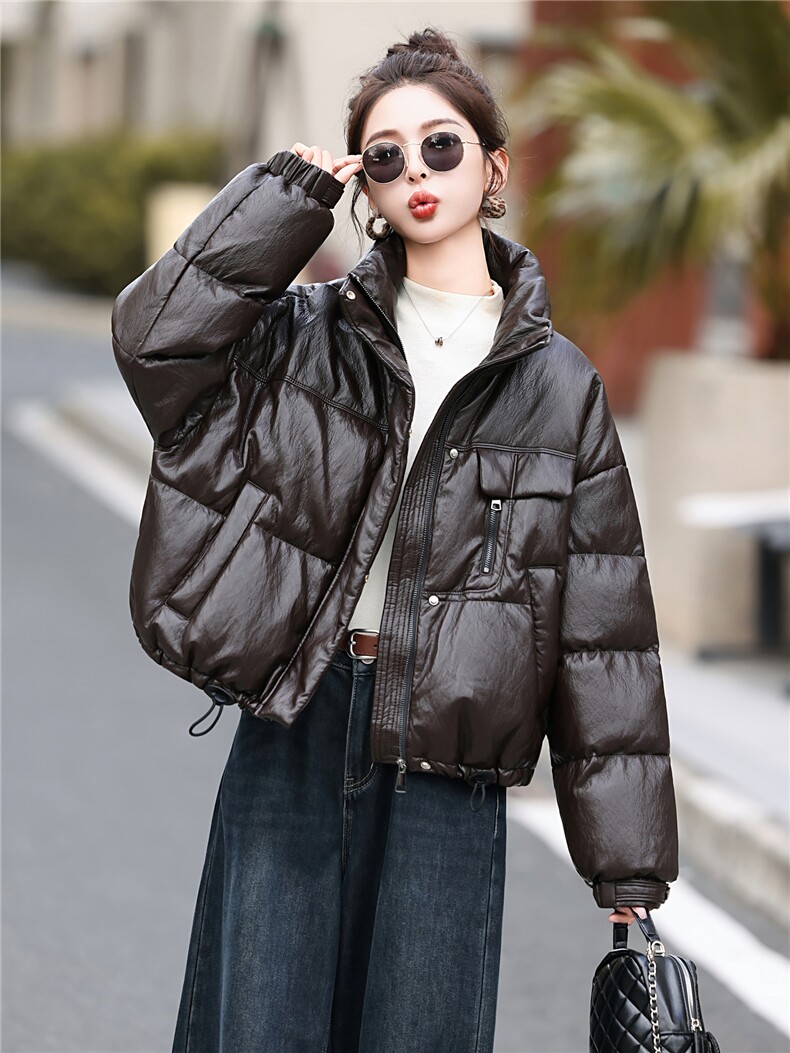 高端柔软蛋白皮时尚羽绒服女免洗立领皮衣时尚韩版时尚2026冬新款,女装羽绒服,意芙