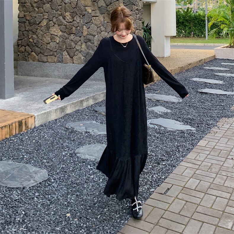 黑色高级感蕾丝拼接连衣裙女2025夏新款法式赫本风气质显瘦鱼尾裙,女装套装/套裙,2C316