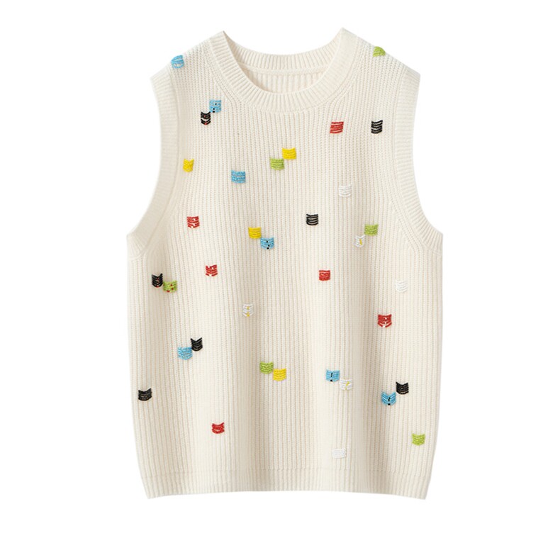 重工七彩珠baby小山羊绒圆领无袖针织马甲无袖套头坎肩外穿毛衣女，女装针织衫/毛衣，艾森羊绒