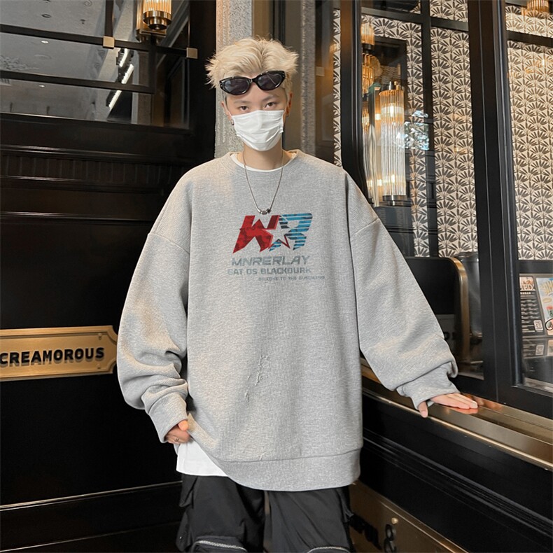 华夫格！华夫格上衣男圆领华夫格卫衣男大码长袖t恤男HY227-特P23,男装T恤,电商B367