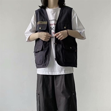 日系复古工装马甲外套机能ins风美式口袋百搭背心坎肩无袖上衣女，男装背心/马甲，星座1210-1