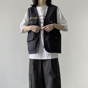 日系复古工装马甲外套机能ins风美式口袋百搭背心坎肩无袖上衣女图片