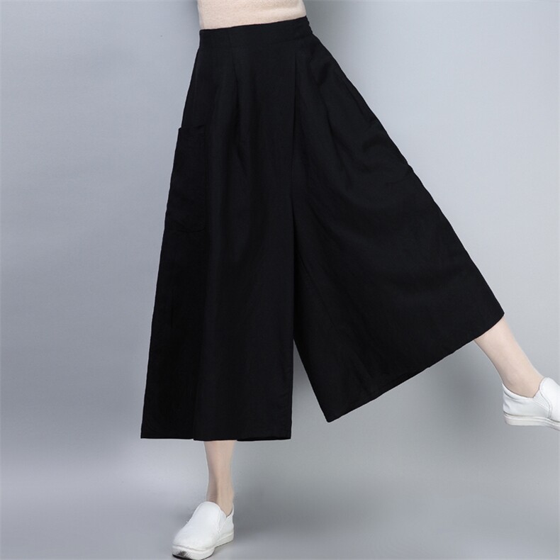 2021年夏季新款苎麻阔腿裤子女七分裤韩版休闲时尚松紧腰裙裤女,女装连体裤,简韵佳