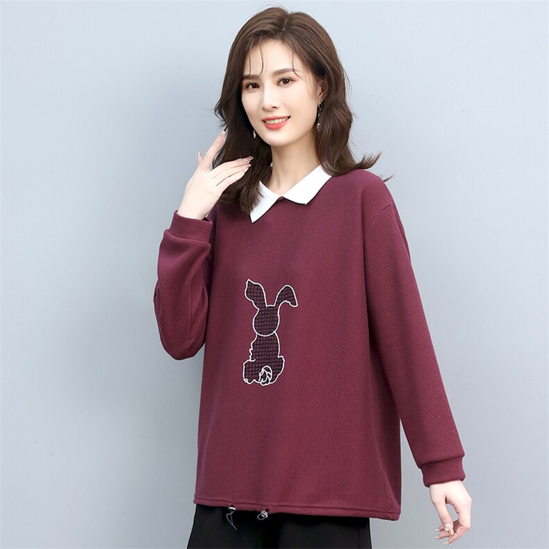卫衣女春秋宽松大码显瘦拼接刺绣卫衣女T恤两件套,女装衬衫,叶笙衣