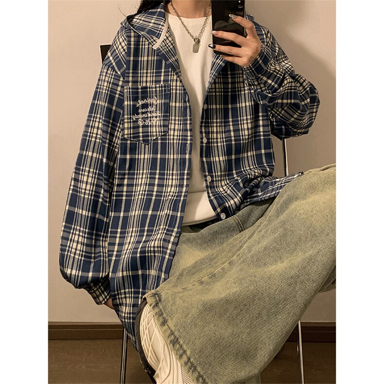 美式复古高级感连帽格子衬衫外套百搭情侣XZ102B-1CS291P58,男装衬衫,星座102B-1