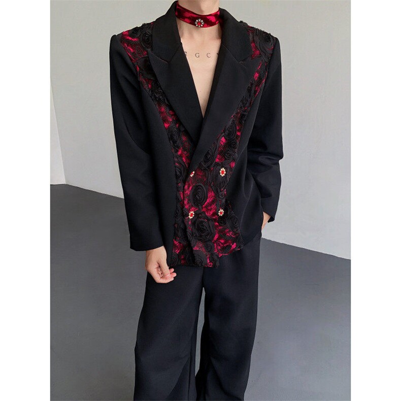 现货25秋冬礼服立体玫瑰花丝绒宝石绑带西装外套xz141-p168,男装西服,电商B288
