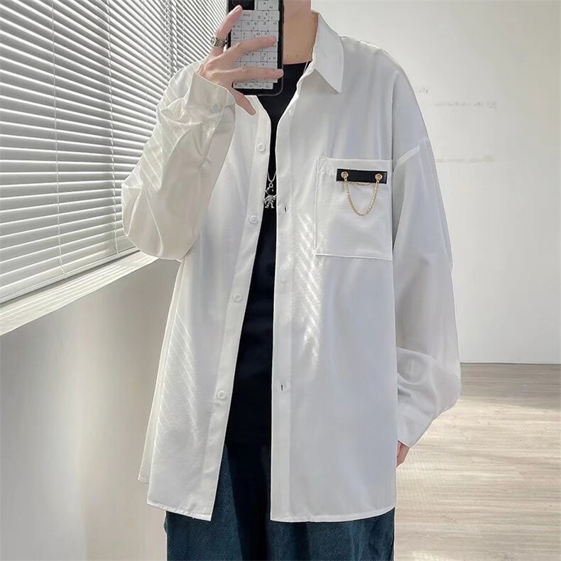 港风长袖衬衫男士新款ins潮牌印花宽松日系休闲工装衬衣SY081P30图片
