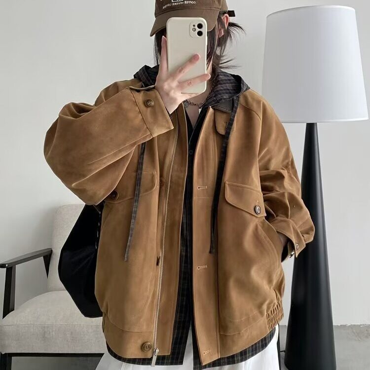 中古感春秋季新款做旧麂皮撞色复古皮衣外套男女JKX217-P80,男装皮衣,星座208-5