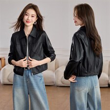 现货BAO款海宁皮衣外套女款2026新款短款春秋高级感小个子皮夹克，女装皮衣，江南女神
