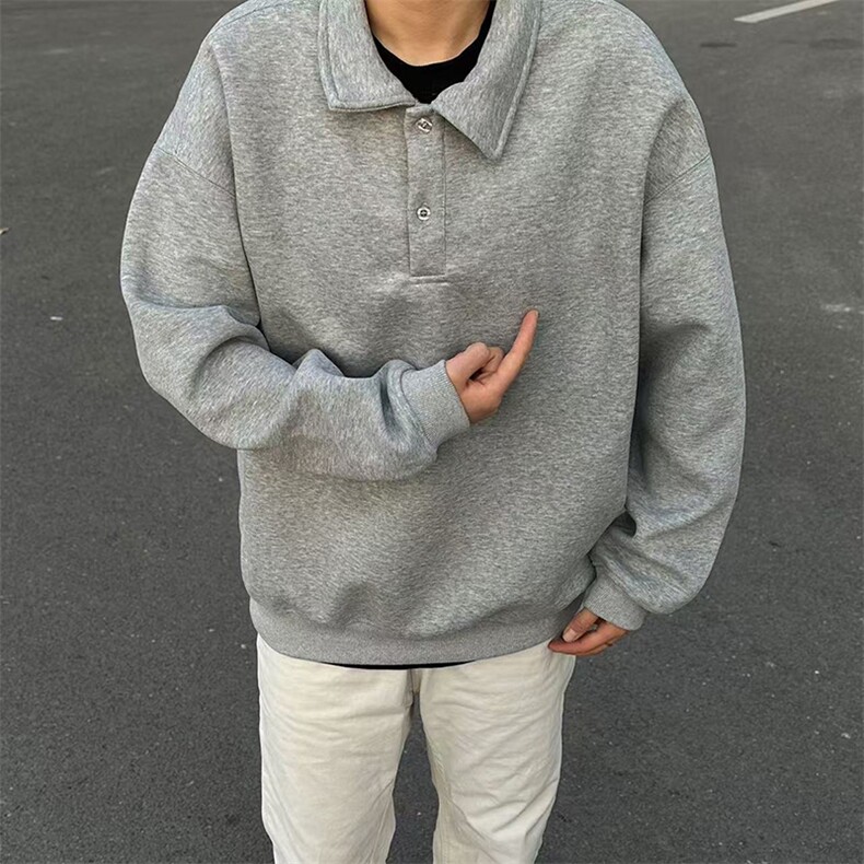 抖音得物高品质二开25秋冬美式高街结构设计POLO翻领卫衣外套W77,男装卫衣,电商A486-1