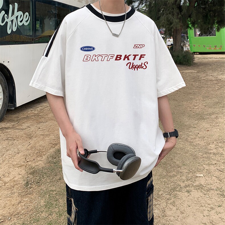夏季美式高街重磅纯棉三条杠织带撞色男女短袖T恤ZD639-特P30,男装T恤,电商A486-1