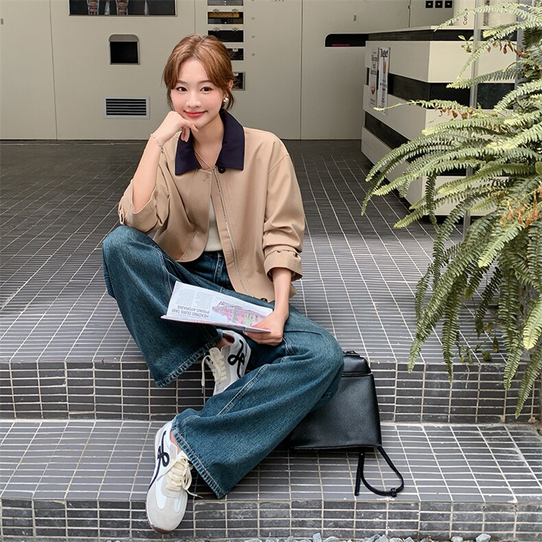 秋装新款   撞色翻领短款风衣外套-2d075-p155-k210图片