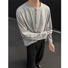 主推慵懒风亨利领长袖T恤垂感百搭cleanfit打底衫男H1052特P35，男装T恤，电商A341