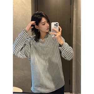 美式高街千鸟格子长袖T恤男女亨利V领英伦雅痞休闲宽松长袖打底衫图片