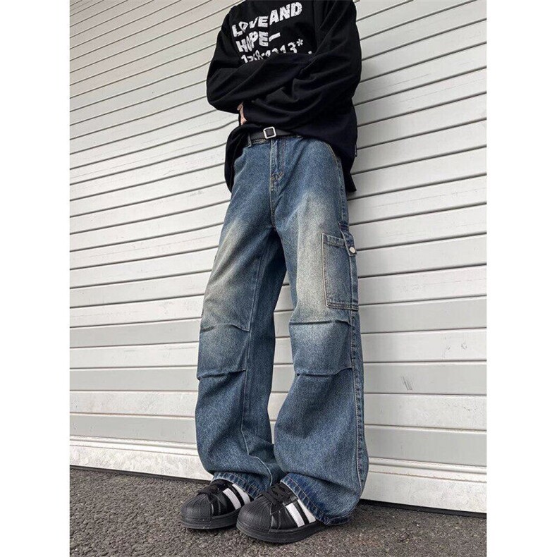 港风春夏款男牛仔裤工装大口袋渐变色褶皱宽松长裤nk1126P53,男装牛仔裤,星座1013-1