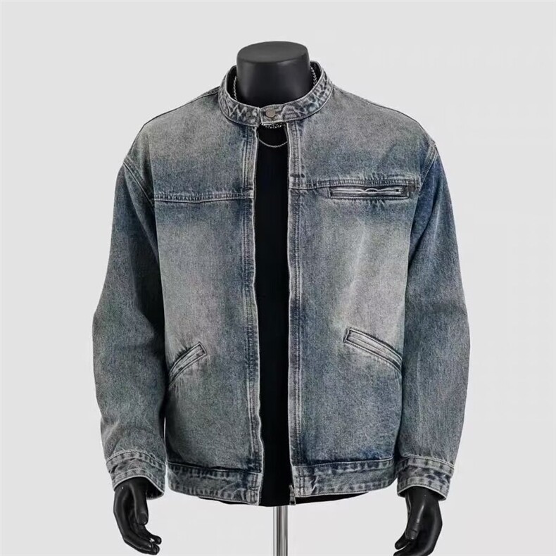 美式复古水洗做旧牛仔外套男女秋季宽松拉链短款夹克上衣，男装工装外套，星座410-7
