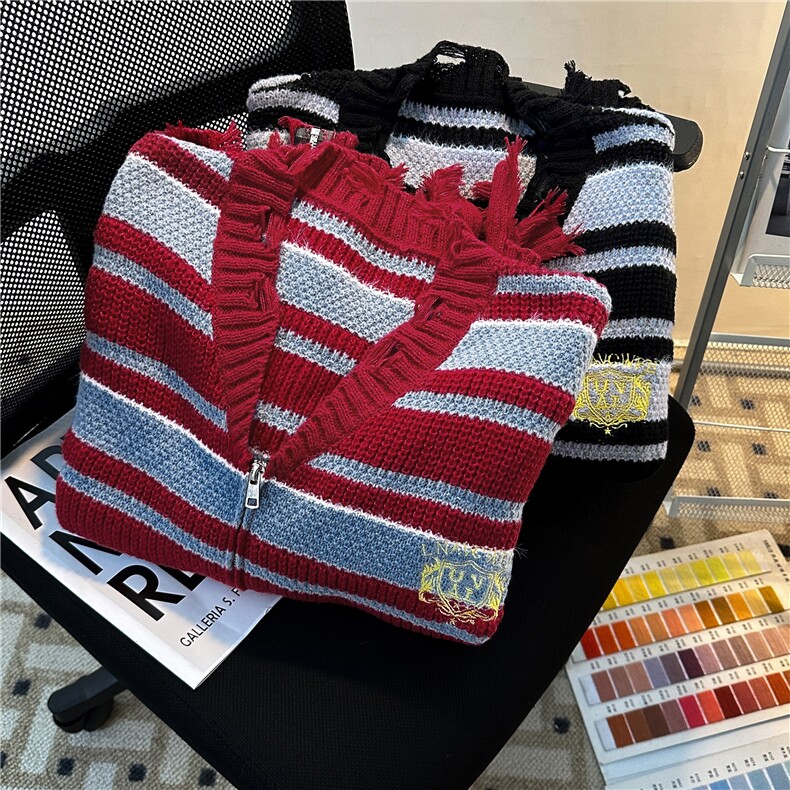 秋冬季新款美式复古条纹破坏感针织衫MY9230P60,男装针织衫/毛衣,星座1116-2