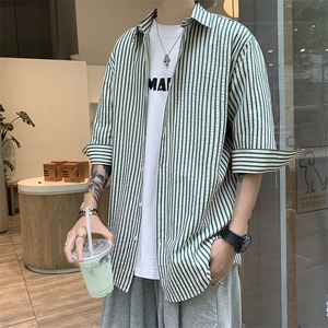 条纹衬衫男韩版潮流短袖帅文艺2023夏季新款ins宽松外套CY320-P46图片