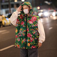 M4秋冬连帽花棉马甲外套大码团队表演出新中式汉服保暖坎肩背心潮，男装背心/马甲，星座115A(原星座507）
