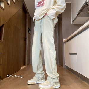 抖音爆新款男高街直筒修身水洗泥巴黄牛仔裤B315-K23252-P50控68图片