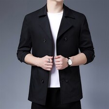 时尚百搭风衣男短款外套春秋款中青年男士休闲潮流双排扣高端上衣，男装风衣，电商B212（原钱塘6029）