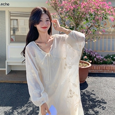 度假风白色蕾丝连衣裙套装女春秋2025新款吊带裙甜美法式优雅长裙，女装连衣裙，纯色衣恋