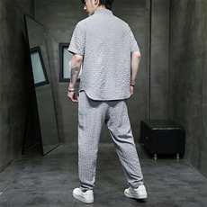 风薄款短袖时尚暗纹小方格提花薄款透气套头长裤套装TZ313，男装T恤，星座305A（原312A-1）