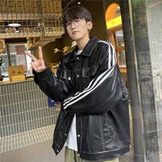 港风秋装美式织带夹克复古情侣PU皮衣休闲工装外套男G1067P108，男装夹克，电商A339