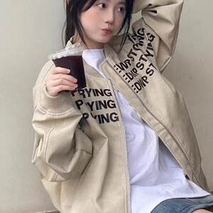 美式复古字母印花棒球服外套女秋冬高级感夹克情侣上衣WL911-P65图片
