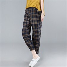 2021夏季新款时尚宽松舒适格子休闲裤，女装休闲裤，叶笙衣