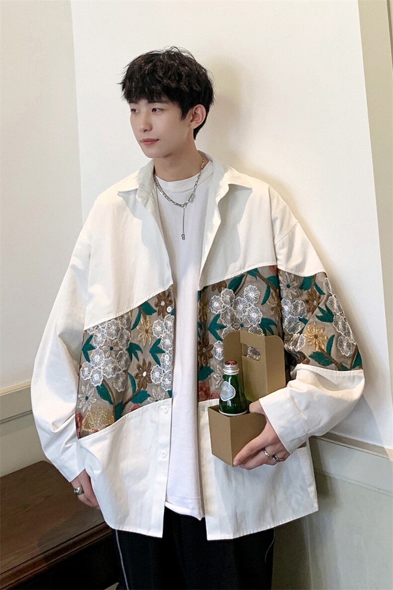 港风长袖衬衣男情侣大码中性风刺绣潮长袖衬衫男CS9743P50,男装衬衫,星座226-1