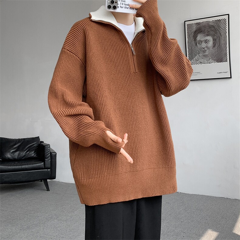 8XL-M立领半拉链毛衣男大码慵懒风宽松日系针织衫外套MY19002P78,男装针织衫/毛衣,电商B312