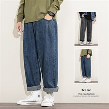 2021秋季新款日系大码男美式休闲大裤脚阔腿裤牛仔裤N8020-P50，男装牛仔裤，电商A001