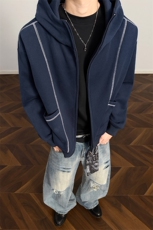 春季重磅350g华棉美式男宽松辑明线拉链连帽卫衣W24567-特P50控98，男装卫衣，电商A001-1