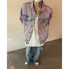 新款牛仔外套男ins潮春秋水洗做旧上衣美式复古扎染夹克JK023-p65，男装夹克，星座1008